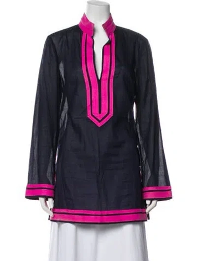 Pre-owned Tory Burch Long Sleeve Tunic In Blue