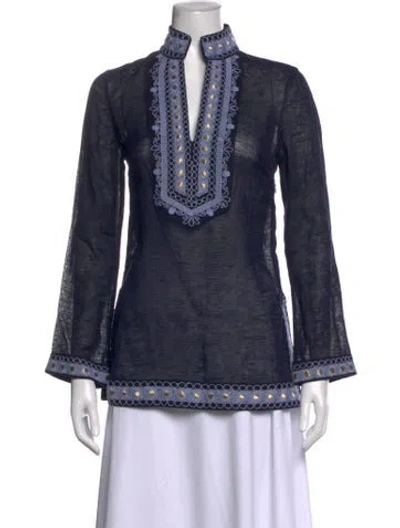 Pre-owned Tory Burch Long Sleeve Tunic In Blue