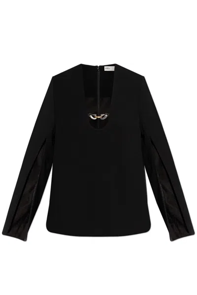 Tory Burch Slit Long-sleeved Blouse In Black