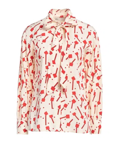 Tory Burch Long-sleeve Shirt With Multicolored Bowknots In White