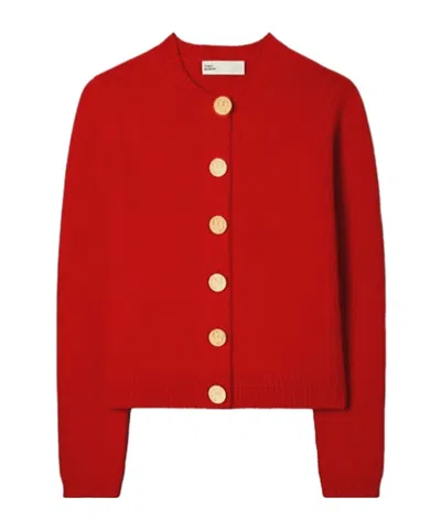 Tory Burch Long-sleeved Button-down Cardigan In Red