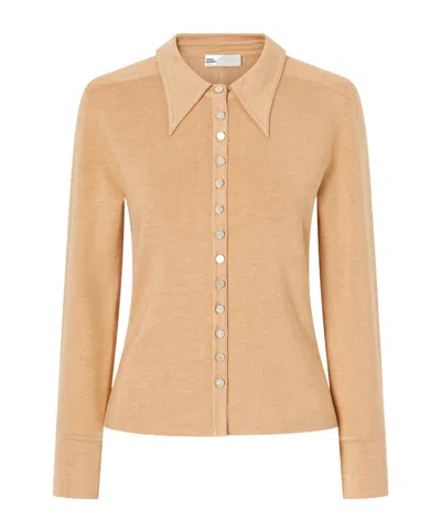 Tory Burch Long-sleeved Knitted Cardigan In Nude