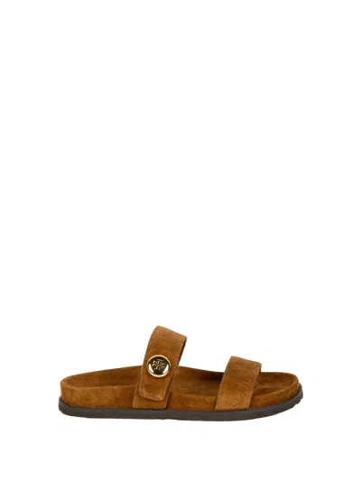 Tory Burch Low Sandals In Smooth Leather In Brown