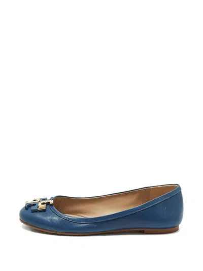 Pre-owned Tory Burch Lowell Leather Flats In Blue