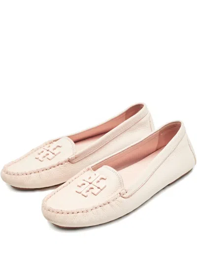 Pre-owned Tory Burch Lowell Leather Logo Loafers In Pink