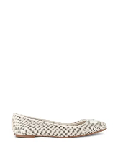 Pre-owned Tory Burch Lowell Perforated Leather Ballet Flats In Neutral