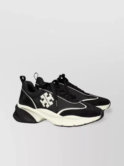 Tory Burch Lucky Charm Panelled Suede Sneakers In Black