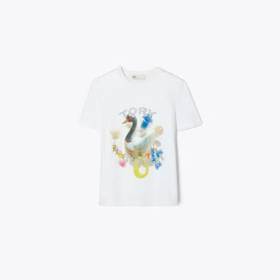 Tory Burch Lucky Duck Cotton T-shirt In White Charm Duck T-shirt