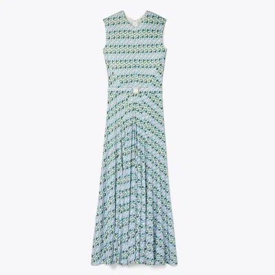 Tory Burch Lucky Duck Viscose And Silk Dress In Blue Glass Swan Allover