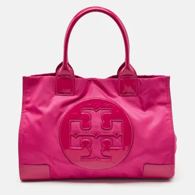 Pre-owned Tory Burch Magenta Patent Leather And Nylon Large Ella Tote