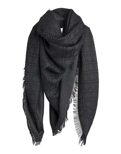 Tory Burch Man Scarf Charcoal Size - Wool, Silk In Grey