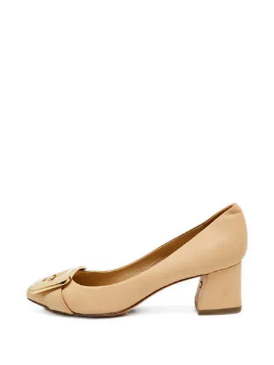 Pre-owned Tory Burch Maria Leather Pumps In Neutral