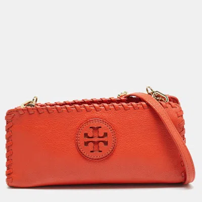 Pre-owned Tory Burch Marion Orange Leather Chain Crossbody Bag
