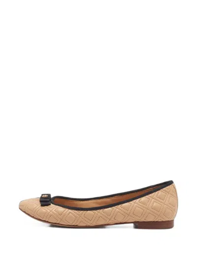 Pre-owned Tory Burch Marion Quilted Ballet Flats In Neutrals
