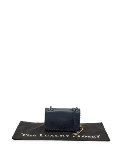 Pre-owned Tory Burch Marion Shrunken Whipstitched Cross Body Mini Bag In Blue