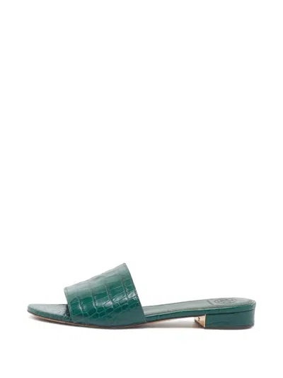 Pre-owned Tory Burch Martine Croc-embossed Sandals In Green
