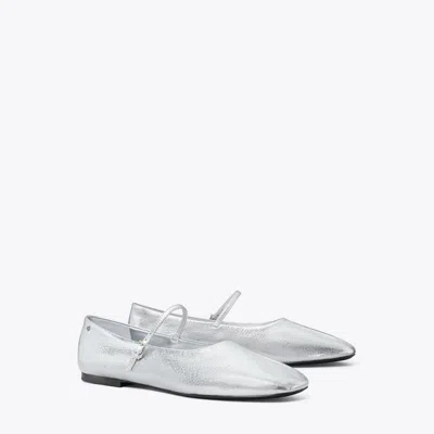 Tory Burch Mary Jane Ballet In Shiny Silver