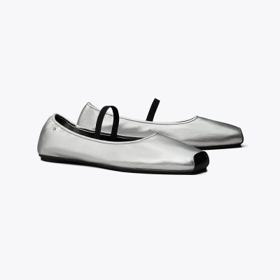 Tory Burch Mary Jane Ballet In Silver/perfect Black