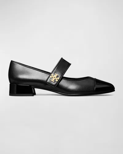 TORY BURCH MARY JANE CAP-TOE LEATHER BALLERINA FLATS