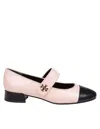 Tory Burch Capto Pink And Black Mary Janes With Logo Detail And Contrasting Toe In Leather Woman