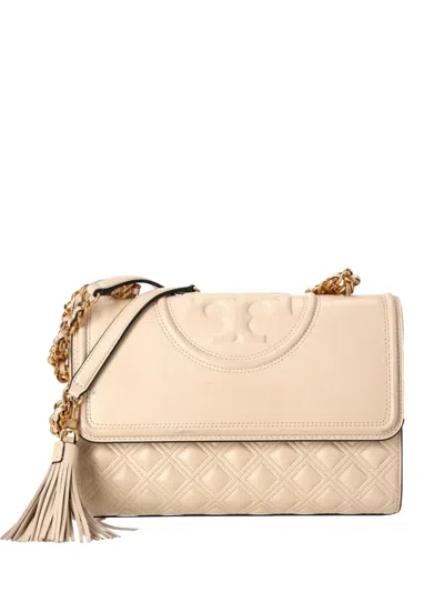 Pre-owned Tory Burch Matelassé Leather Shoulder Bag In Neutral