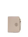 Tory Burch Leather Wallet With Logo In Beige