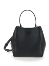 TORY BURCH 'MCGRAW SMALL' BLACK BUCKET BAG WITH DOUBLE T IN HAMMERED LEATHER WOMAN