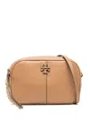 TORY BURCH MCGRAW BEIGE CROSSBODY BAG WITH DOUBLE T DETAIL IN GRAINED LEATHER WOMAN