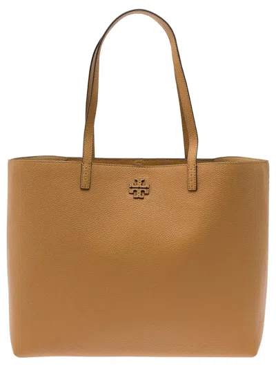 Tory Burch 'mcgraw' Brown Tote Bag Wit Double T Detail In Grainy Leather Woman