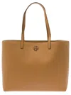 TORY BURCH MCGRAW BEIGE TOTE BAG WIT DOUBLE T DETAIL IN GRAINY LEATHER WOMAN