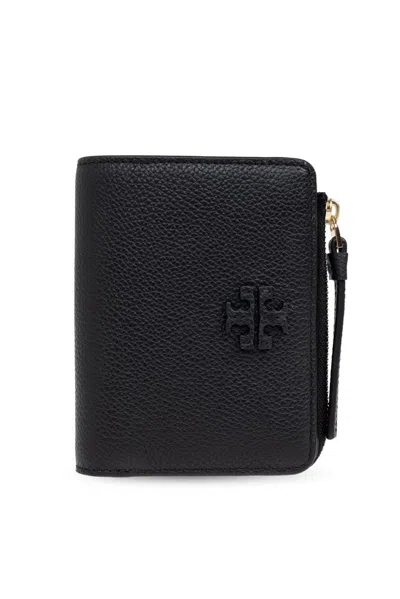 Tory Burch Logo-patch Leather Wallet In Black