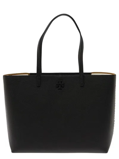 Tory Burch 'mcgraw' Black Tote Bag Wit Double T Detail