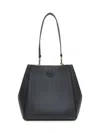 Tory Burch Black Bucket Bag With Tonal Logo In Leather Woman In Black