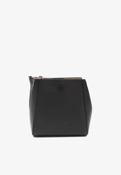 Tory Burch Mcgraw Grained Leather Bucket Bag In Black