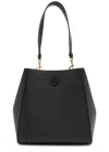 Tory Burch Black Bucket Bag With Tonal Logo In Leather Woman In Black