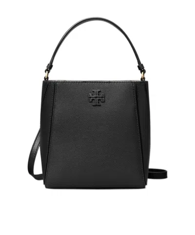 Tory Burch Mcgraw Leather Bucket Bag In Black
