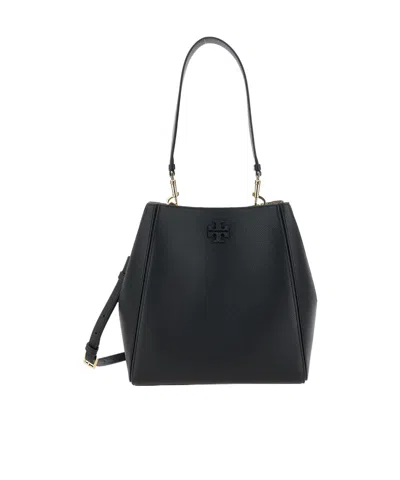 Tory Burch Mcgraw Leather Bucket Bag In Black