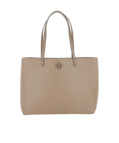 Tory Burch Mcgraw Leather Tote Bag In Nude