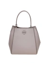 Tory Burch Mcgraw Small Bucket Bag In Clay Color Leather In Grey