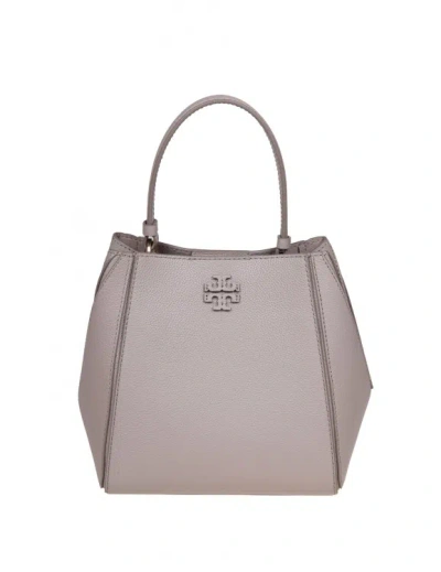 Tory Burch Mcgraw Small Bucket Bag In Clay Color Leather In Grey