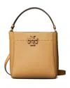 Tory Burch Mcgraw Small Bucket Bag In Tiramisu/rolled Brass
