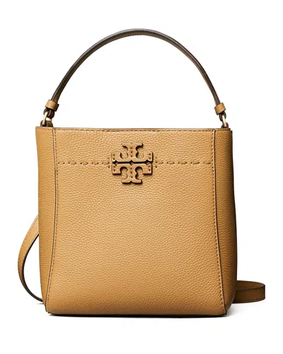 Tory Burch Mcgraw Small Bucket Bag In Tiramisu/rolled Brass