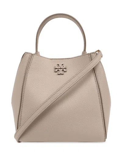 Tory Burch Mcgraw Small Leather Bucket Bag In Gray