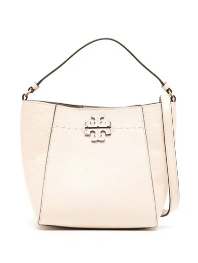 Tory Burch Mcgraw Small Leather Bucket Bag In White