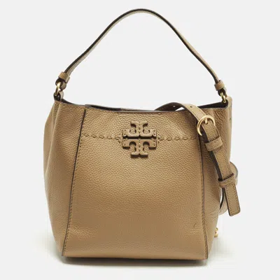 Pre-owned Tory Burch Mcgraw Small Tan Leather Bucket Bag In Brown