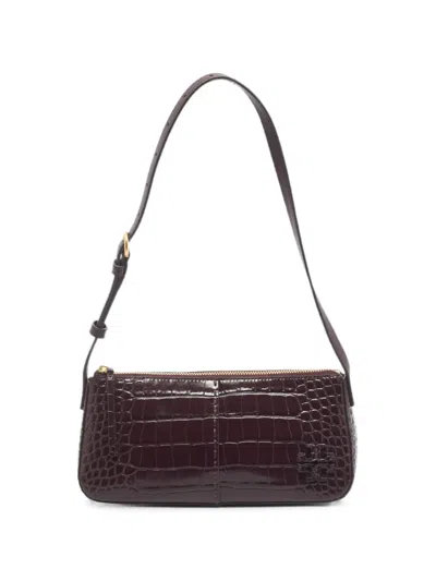 Pre-owned Tory Burch Mcgraw Wedge Croc-embossed Shoulder Bag In Purple