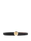 Tory Burch Medallion Double T-motif Leather Belt In Black