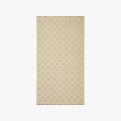 Tory Burch Medallion Logo Oblong Traveler Scarf In Neutral