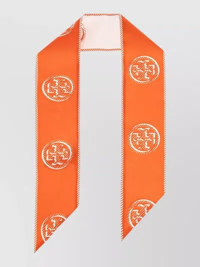 Tory Burch Medallion Logo Silk Ribbon Tie Scarf