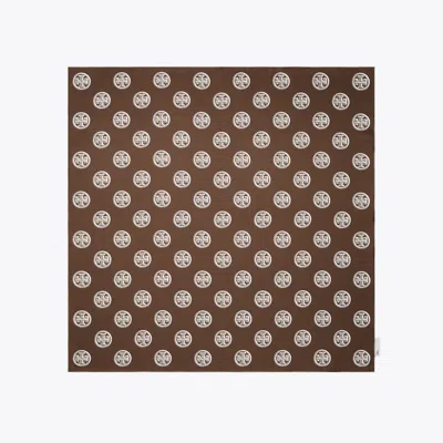 Tory Burch Medallion Logo Silk Square Scarf In Brown